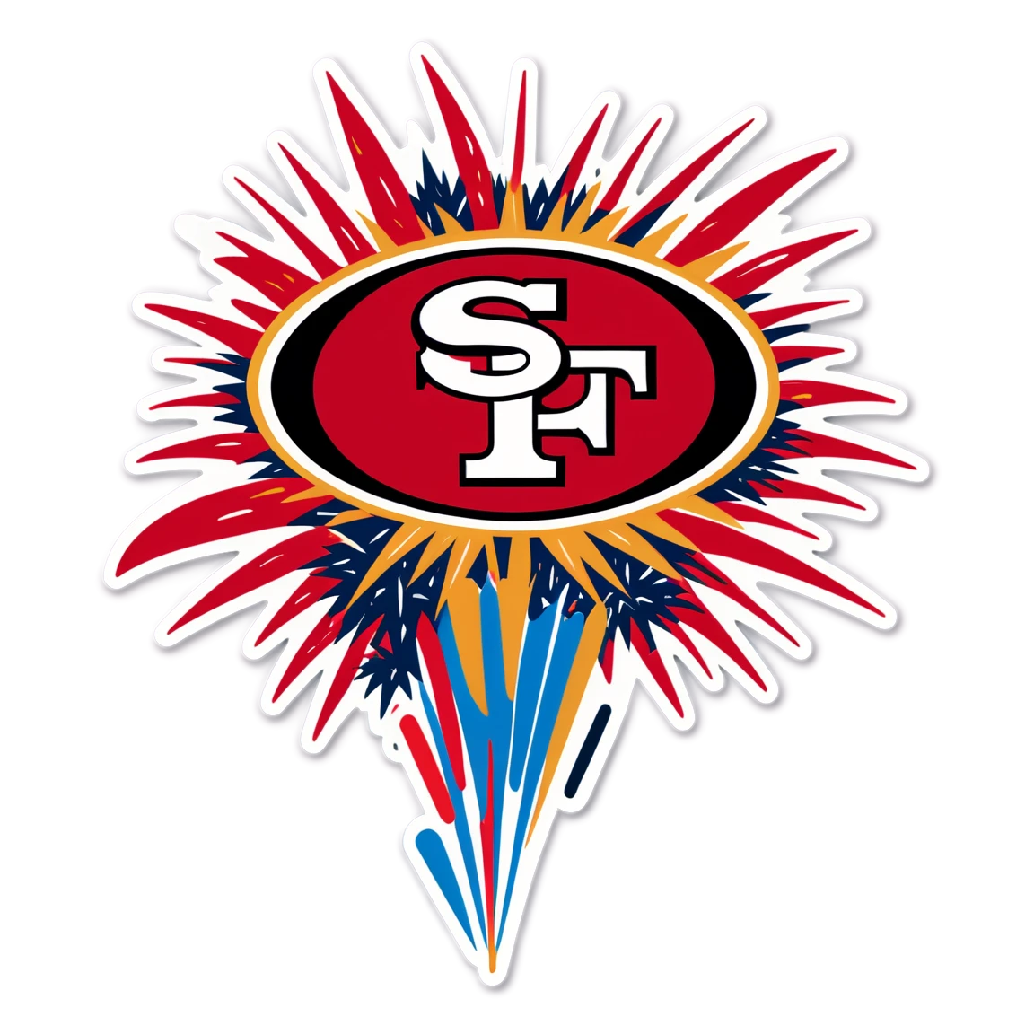 49ers with fireworks, 49ers sticker