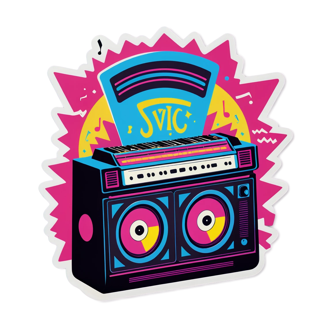 80s sticker with retro music