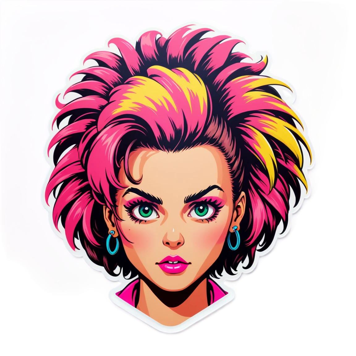 80s sticker with wild hairstyles