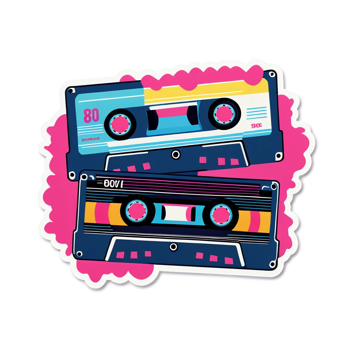 80s sticker with cassette tapes