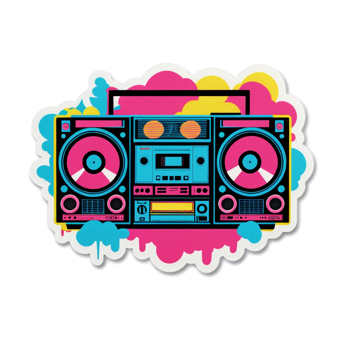 80s sticker with boomboxes