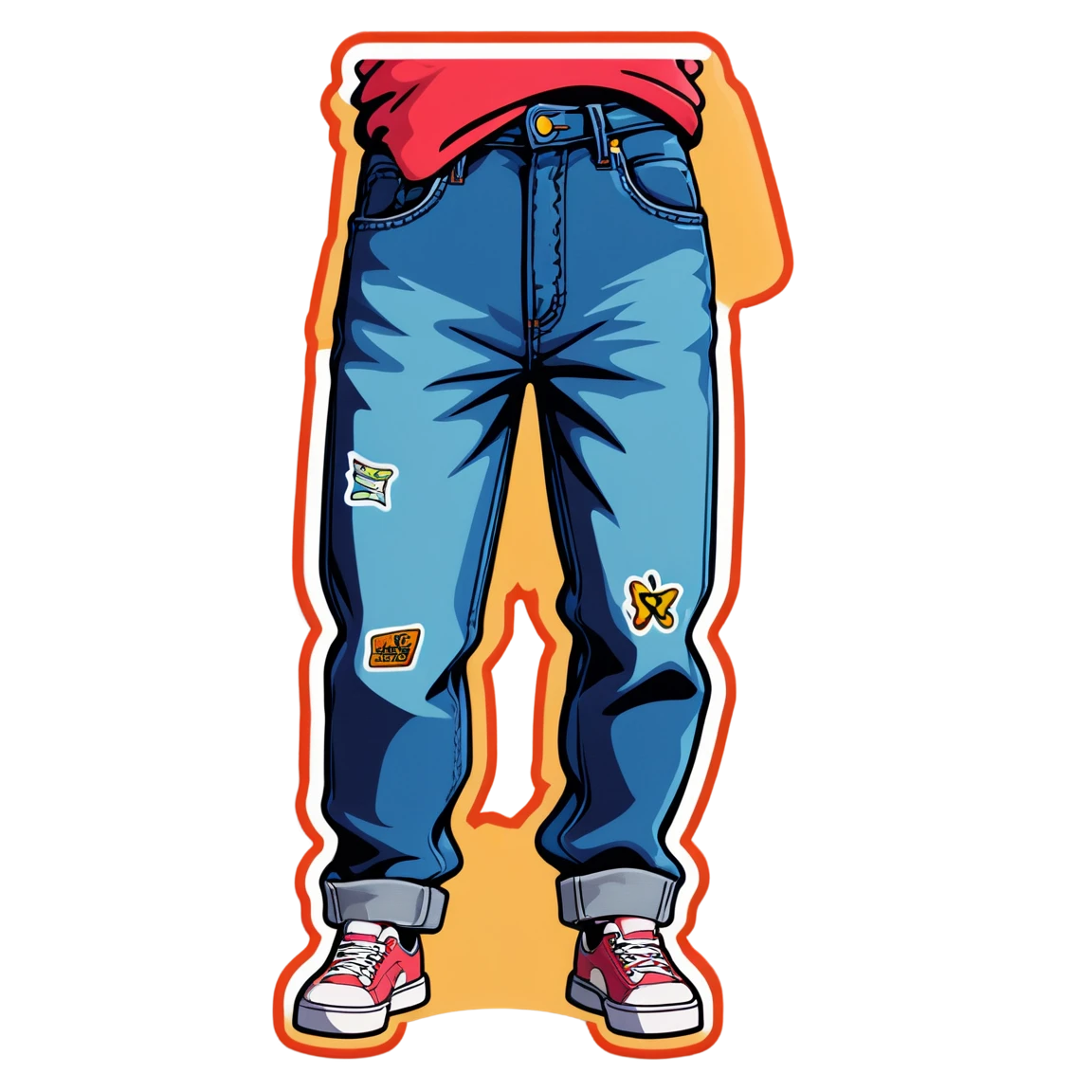 90s sticker with baggy jeans