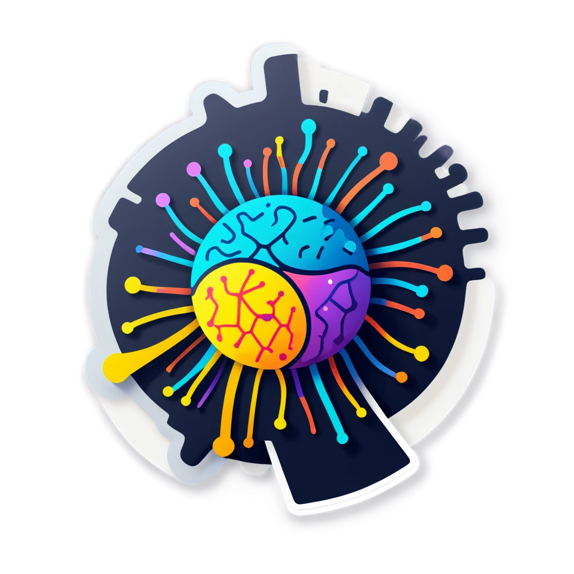 AI sticker with neural network, tech sticker, AI sticker