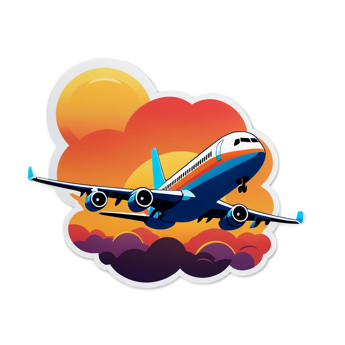 Airplane during sunset, airplane sticker