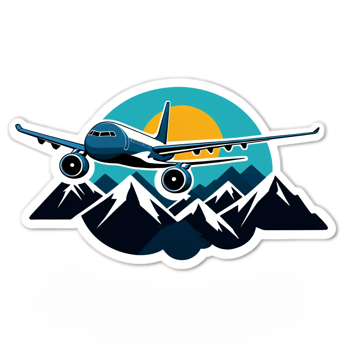 Airplane flying over mountains, airplane sticker