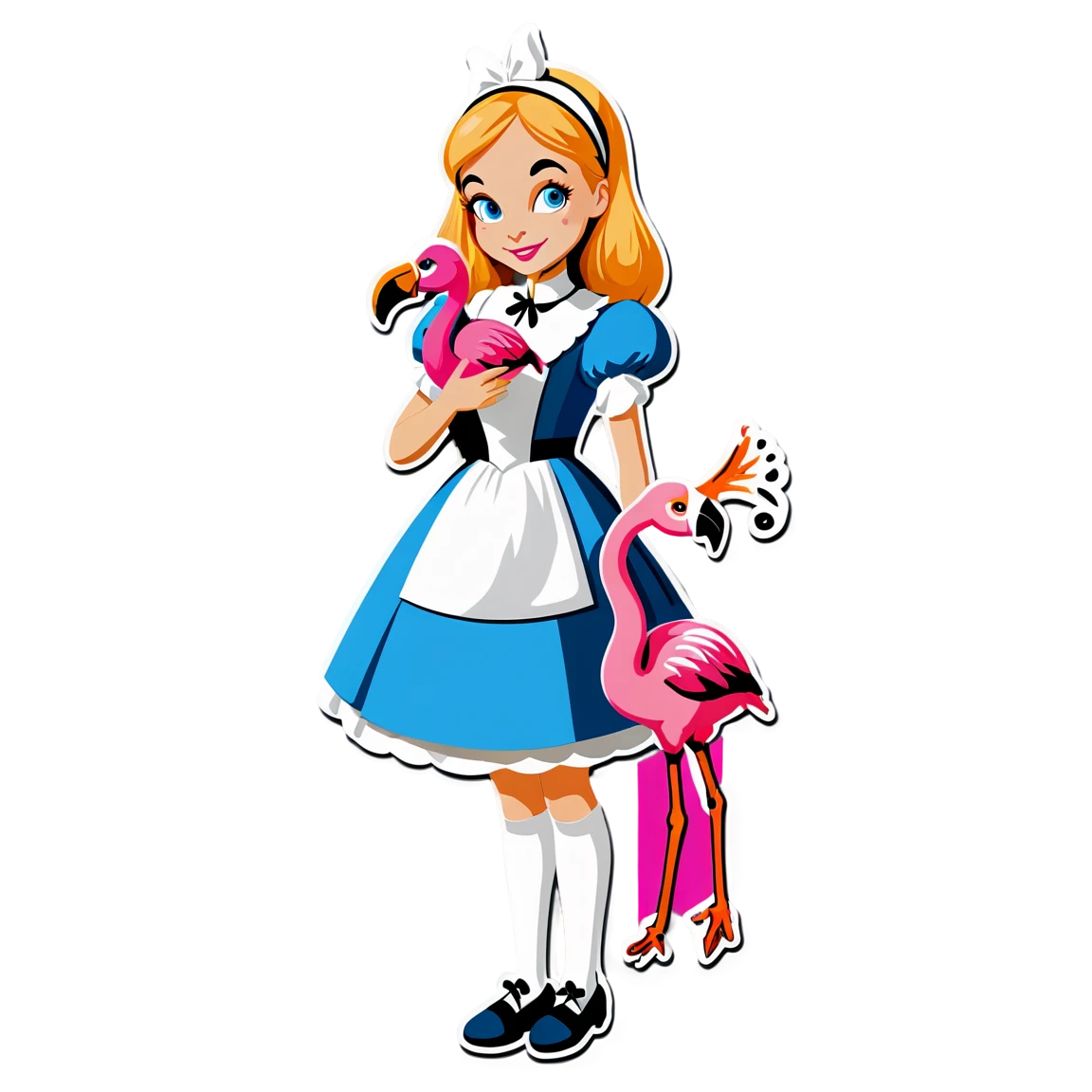 Alice in Wonderland holding flamingo, Alice in Wonderland sticker