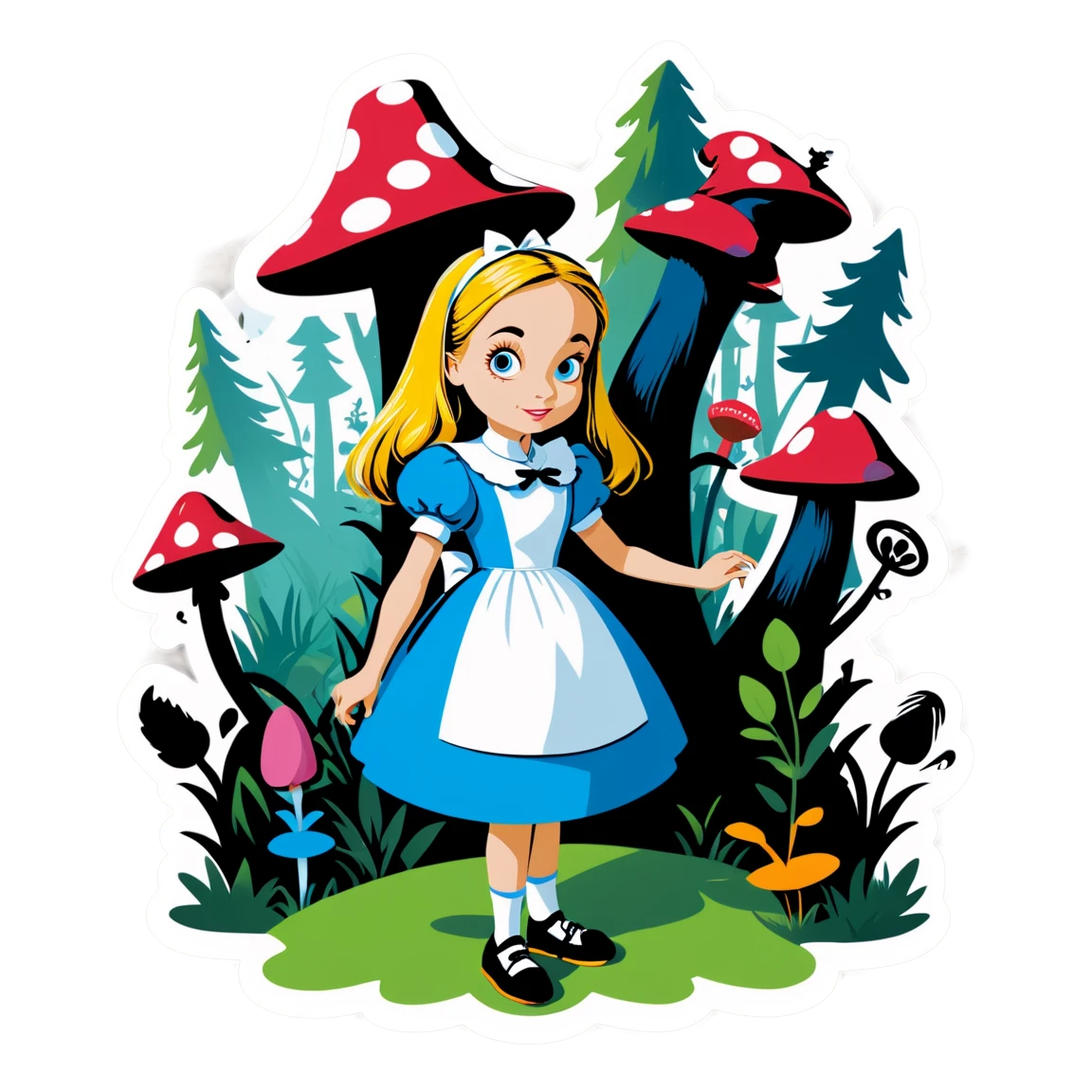 Alice in Wonderland in wonderland forest, Alice in Wonderland sticker