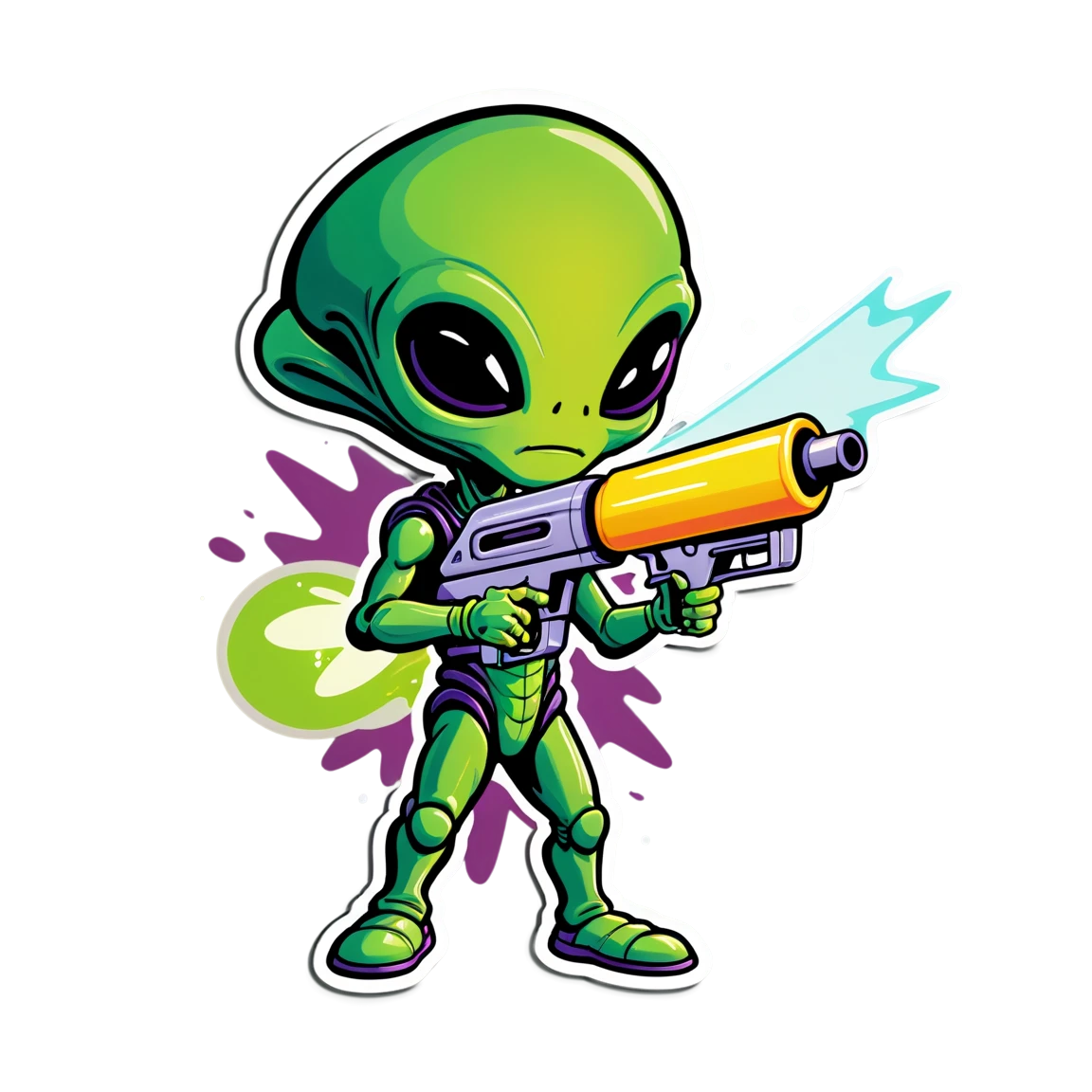 Alien with a ray gun, alien sticker