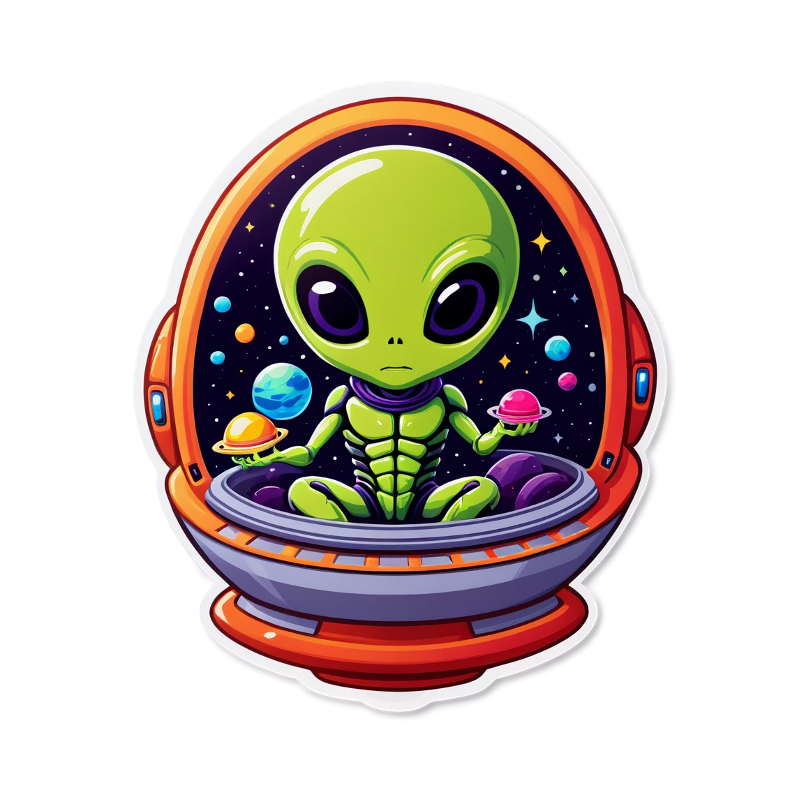 Alien in a spaceship, alien sticker