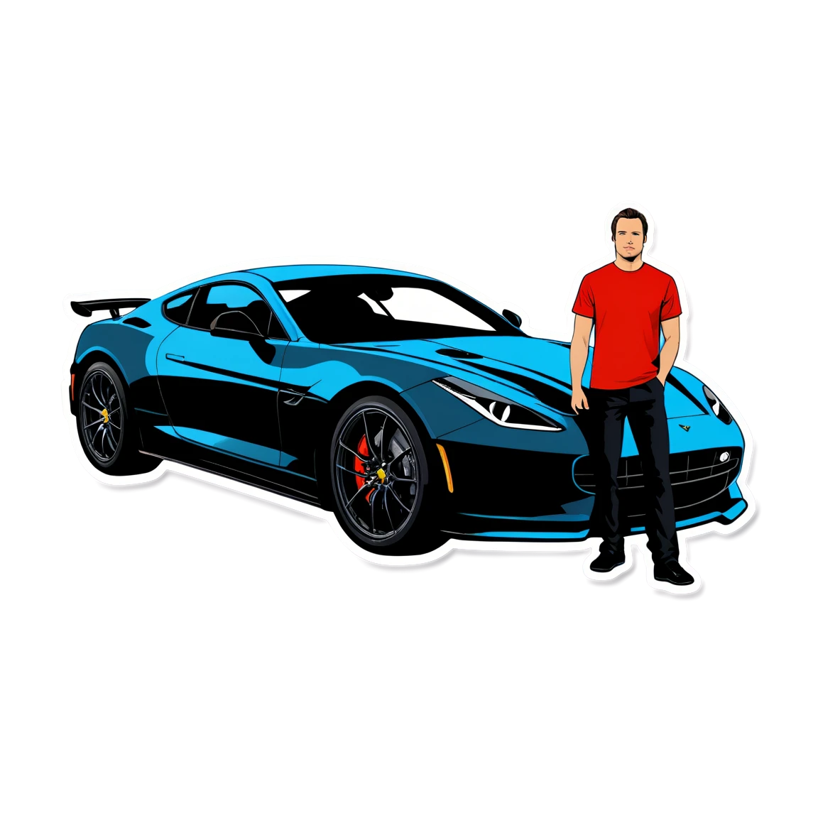 Andrew Tate with sports car, Andrew Tate sticker