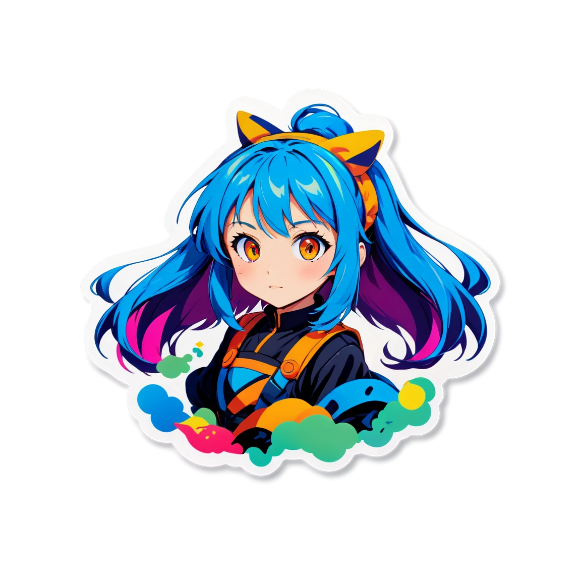 Anime girl with blue hair, cute anime sticker, anime sticker