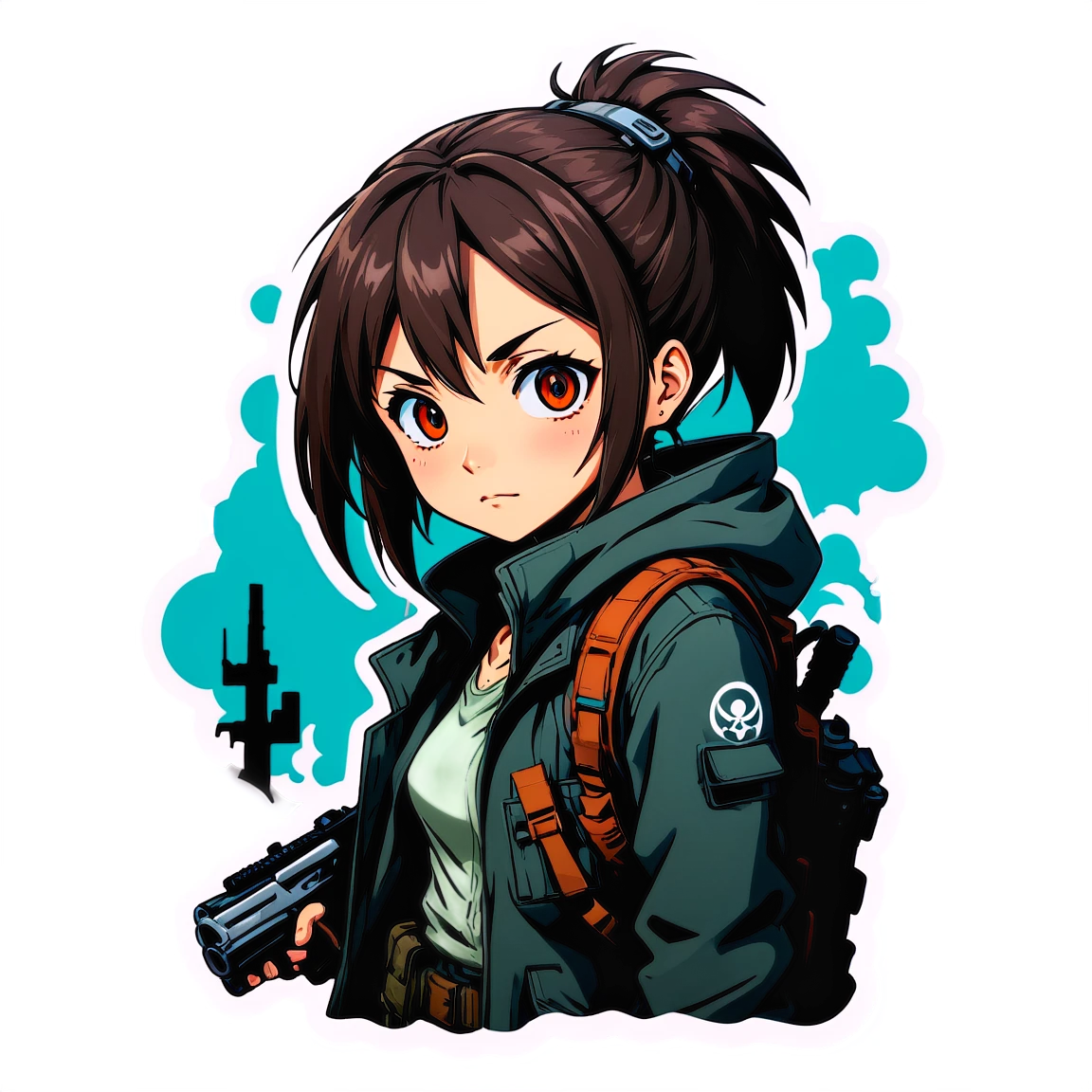 Anime soldier sticker, female anime soldier, anime sticker