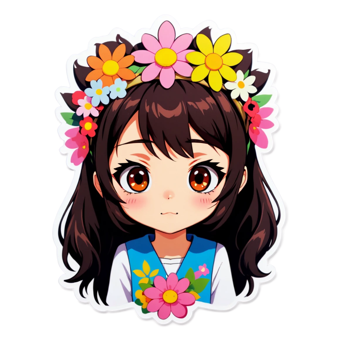 Anime girl with a flower crown, anime girl sticker