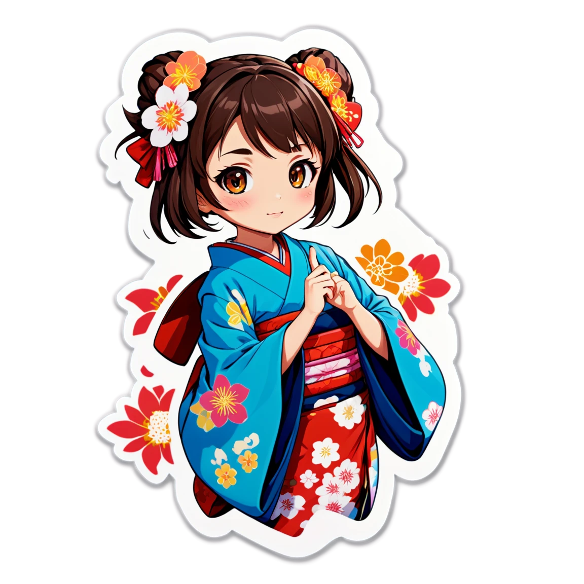 Anime girl in a kimono, anime girl sticker