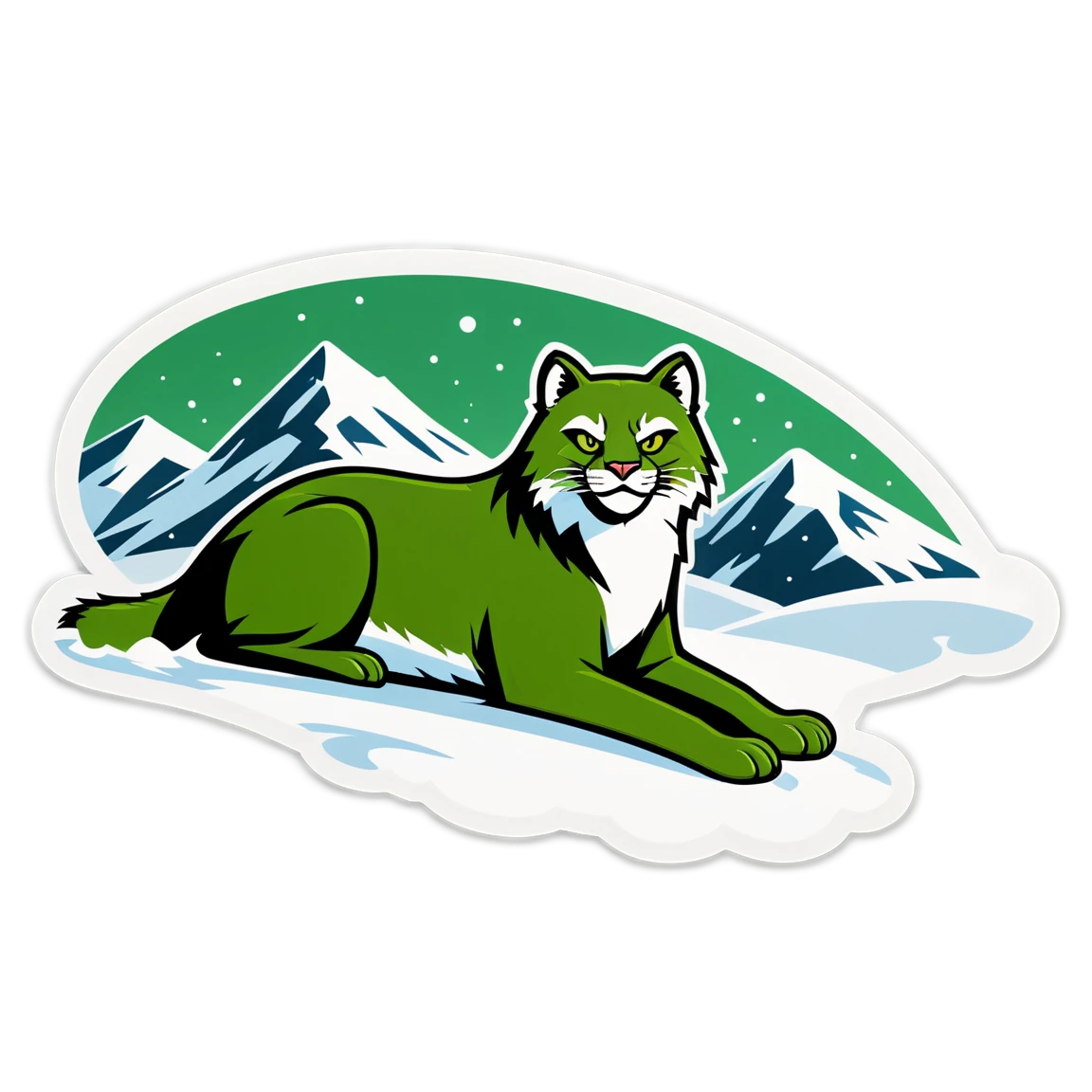 Green cat on ice, arctic cat sticker