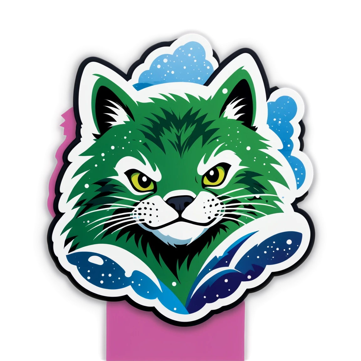 Green cat on ice, arctic cat sticker