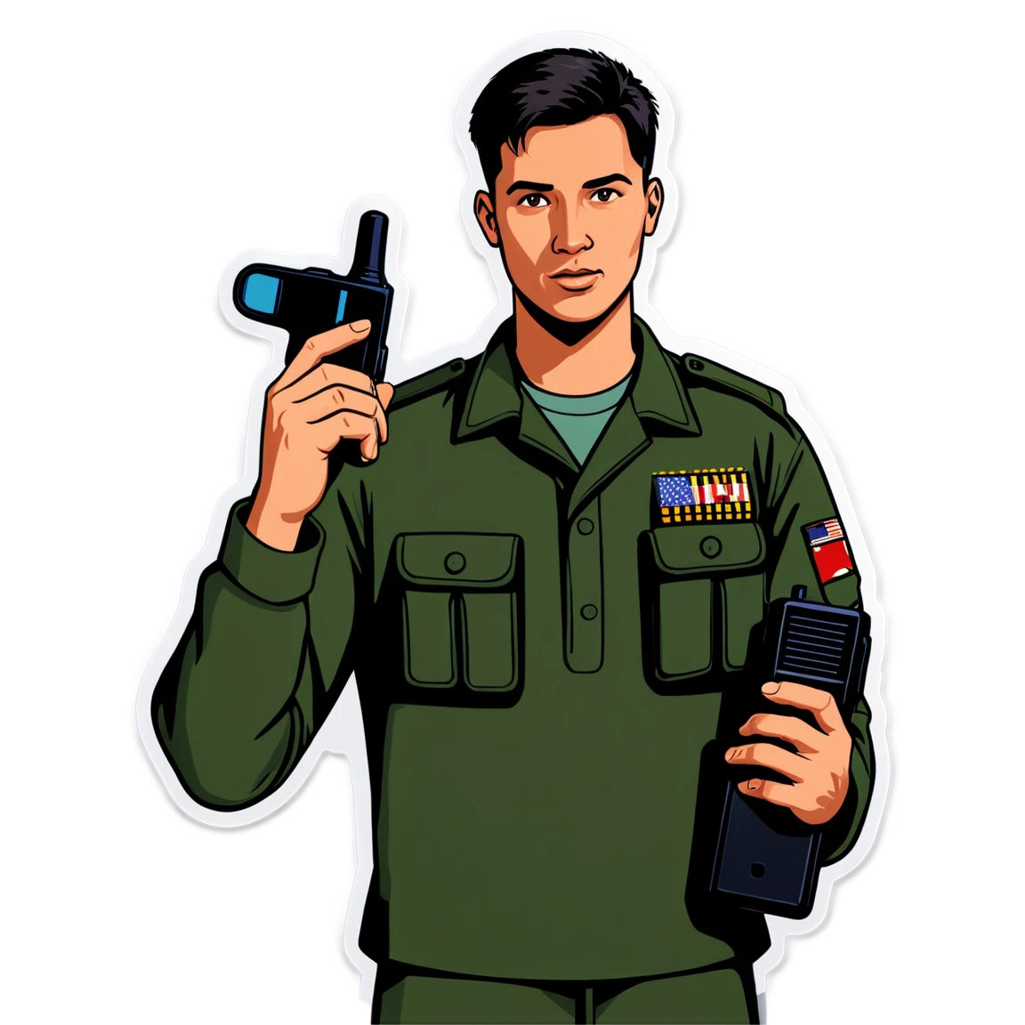 Army sticker, holding a walkie-talkie, military sticker