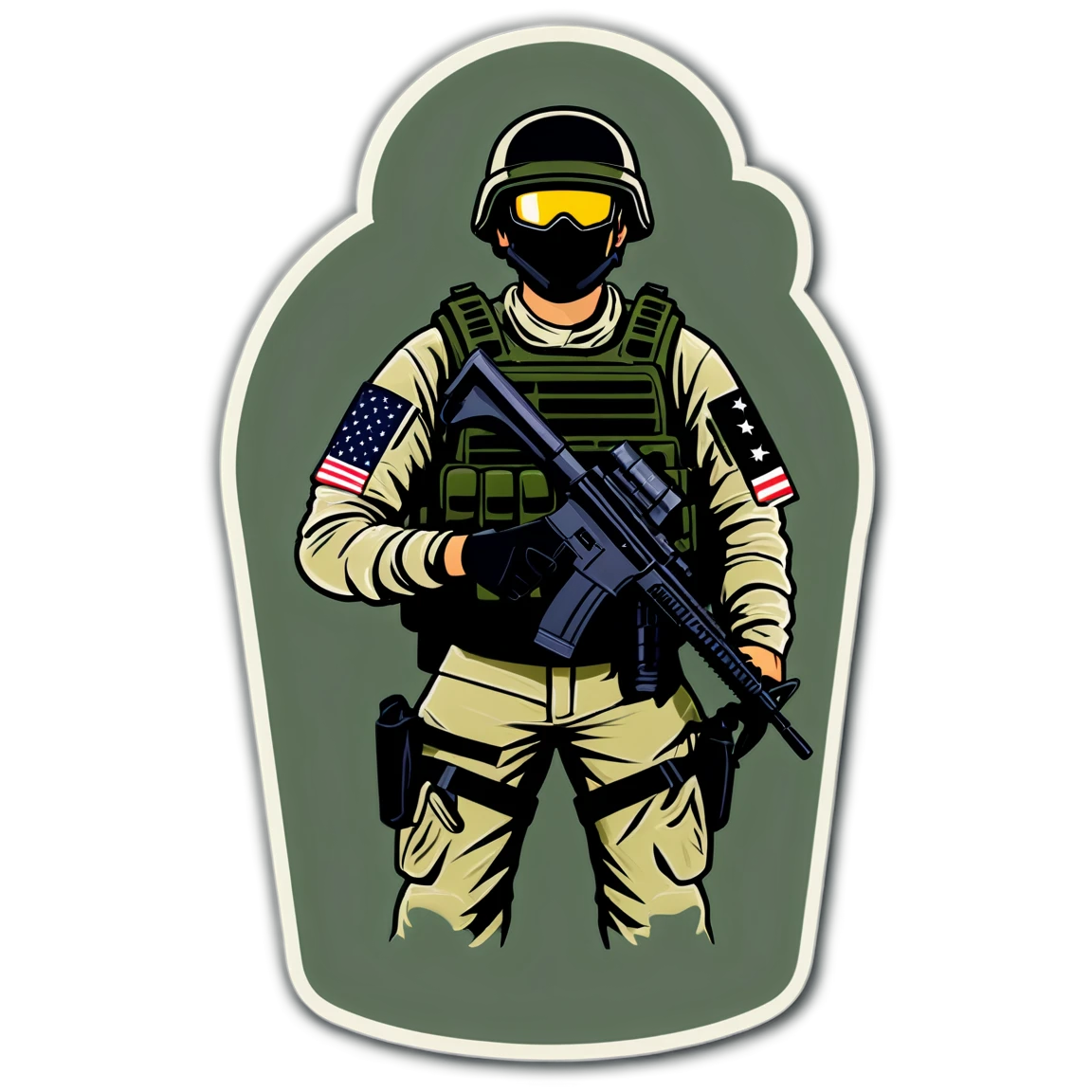 Army sticker, wearing body armor, military sticker