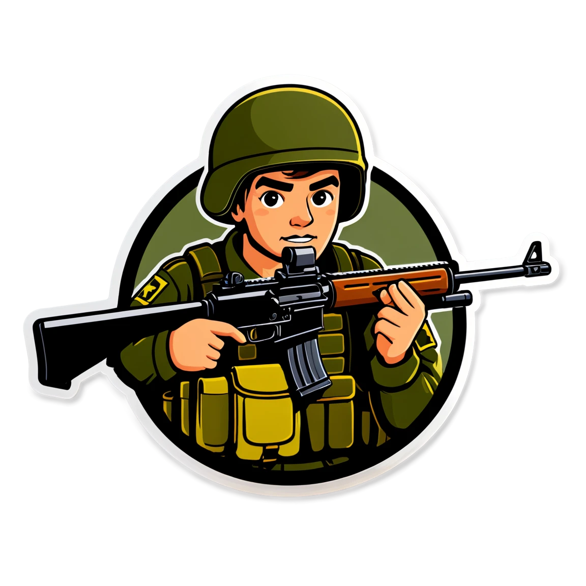 Army sticker, holding a rifle, military sticker