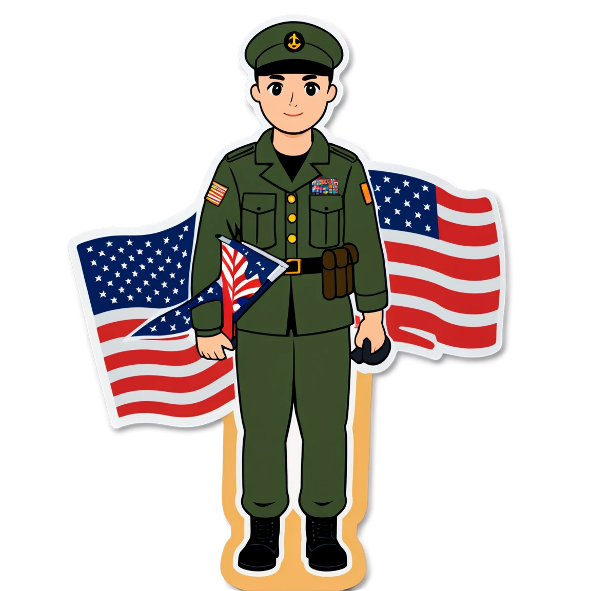 Army sticker, holding a flag, military sticker