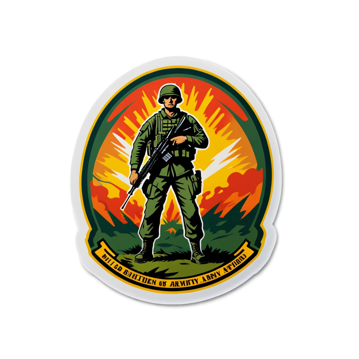 Army sticker, in a battlefield, military sticker