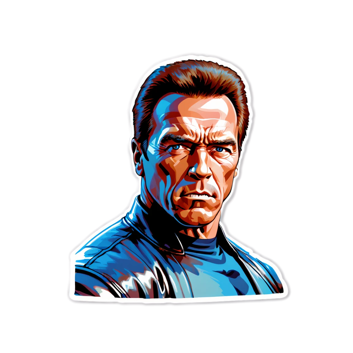 Arnold Schwarzenegger with a serious face, intense look, Arnold Schwarzenegger sticker