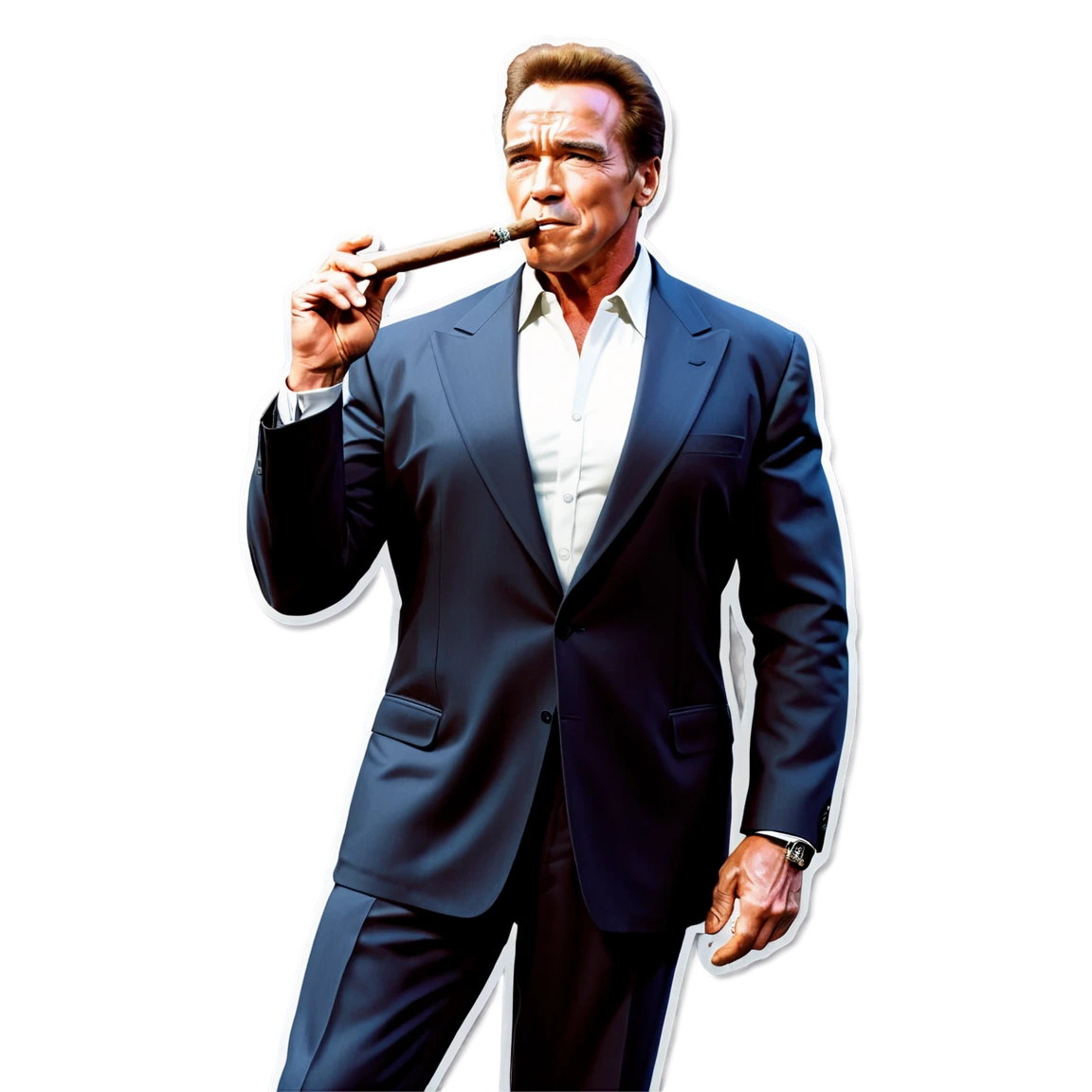 Arnold Schwarzenegger with a cigar, classic pose, Arnold Schwarzenegger sticker