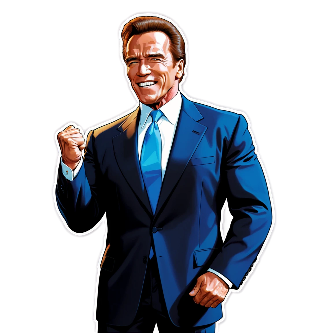 Arnold Schwarzenegger in a suit, formal look, Arnold Schwarzenegger sticker