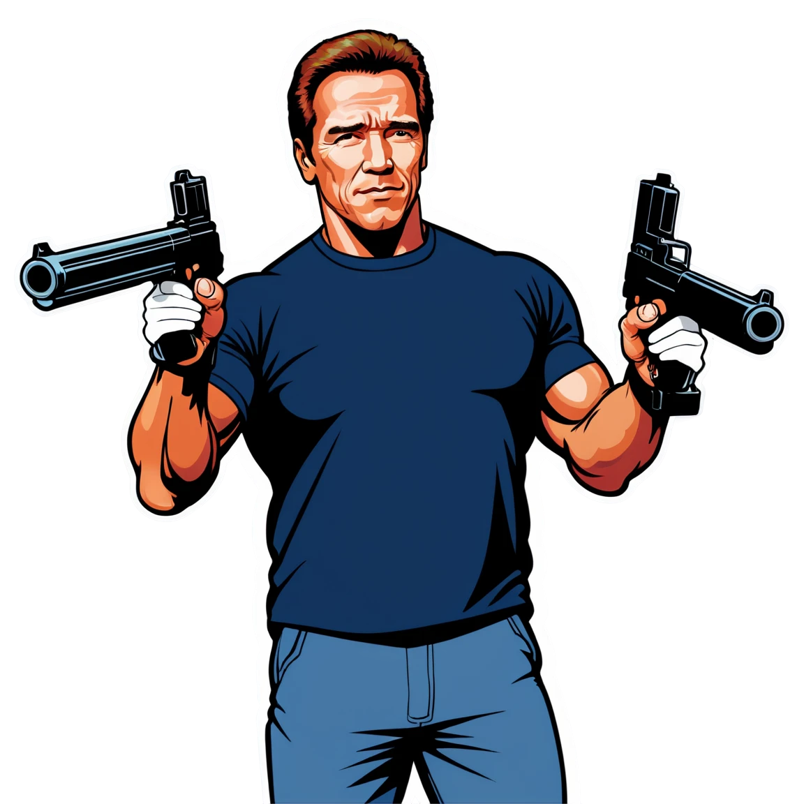 Arnold Schwarzenegger holding a gun, action star, Arnold Schwarzenegger sticker