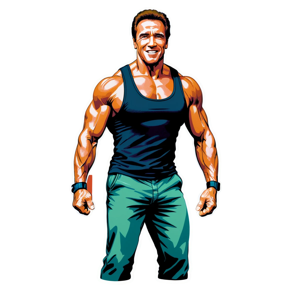 Arnold Schwarzenegger wearing a tank top, casual style, Arnold Schwarzenegger sticker