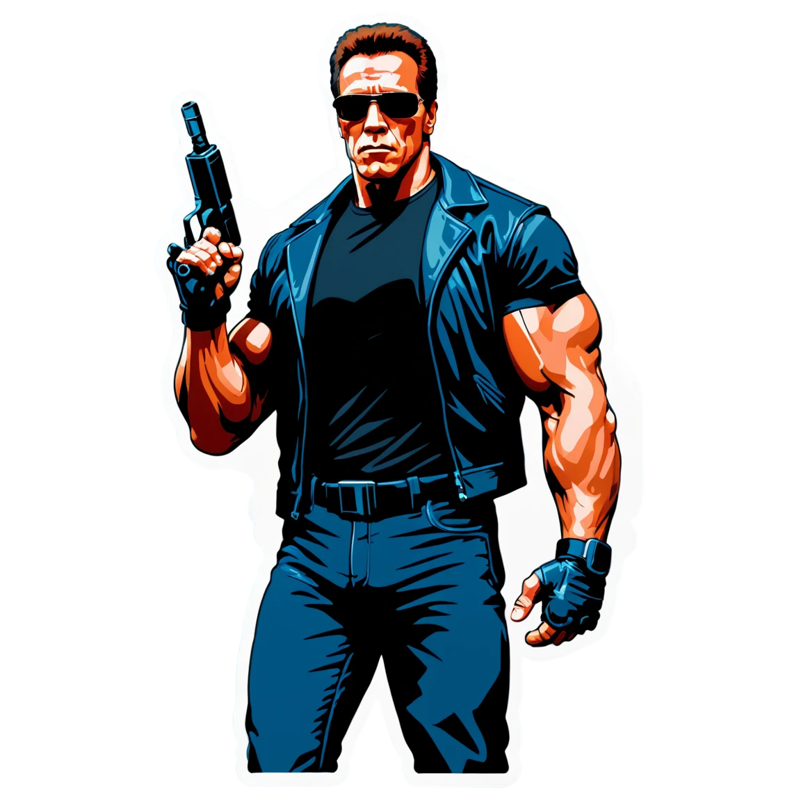 Arnold Schwarzenegger in Terminator gear, iconic character, Arnold Schwarzenegger sticker