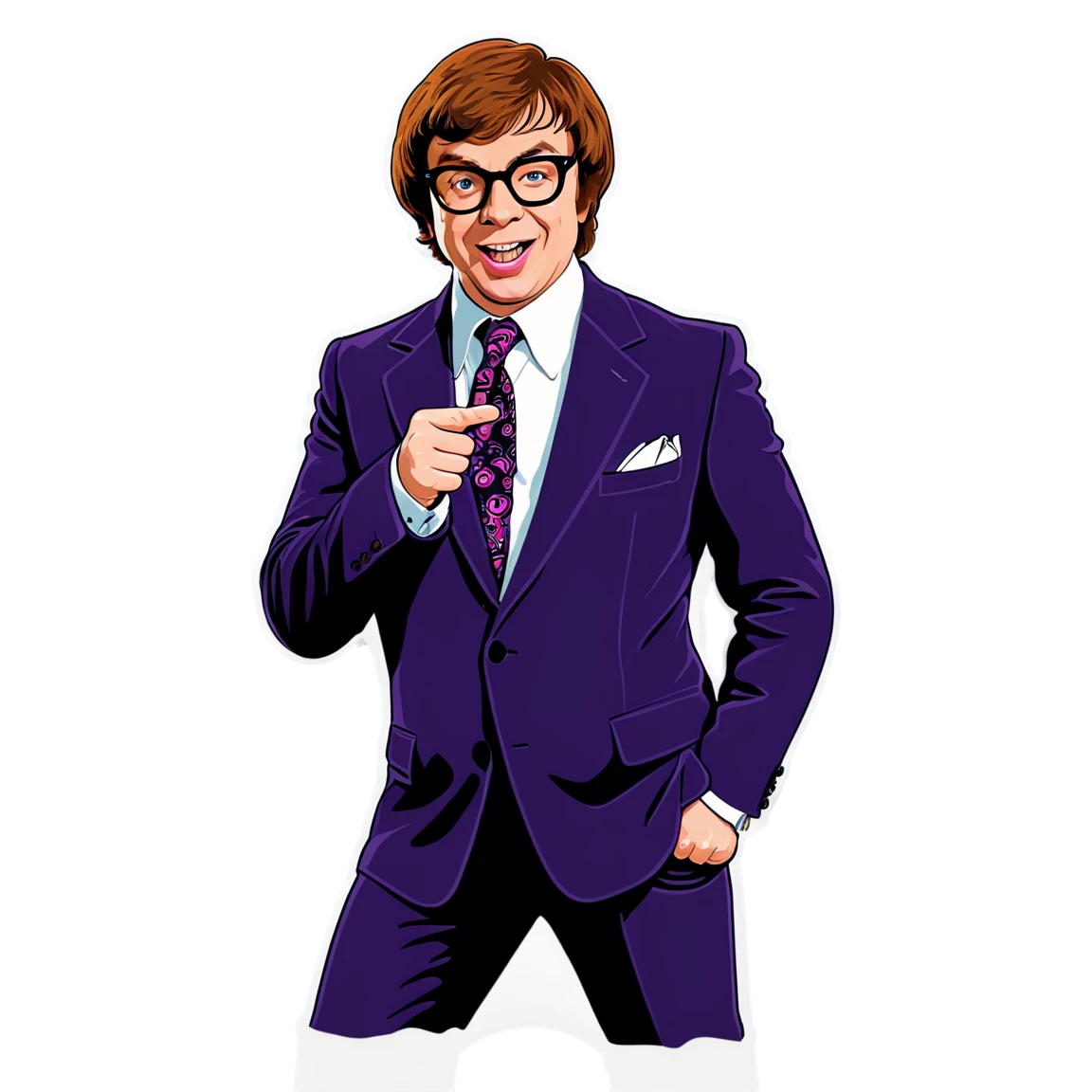 Austin Powers wearing a suit, humor sticker, Austin Powers sticker