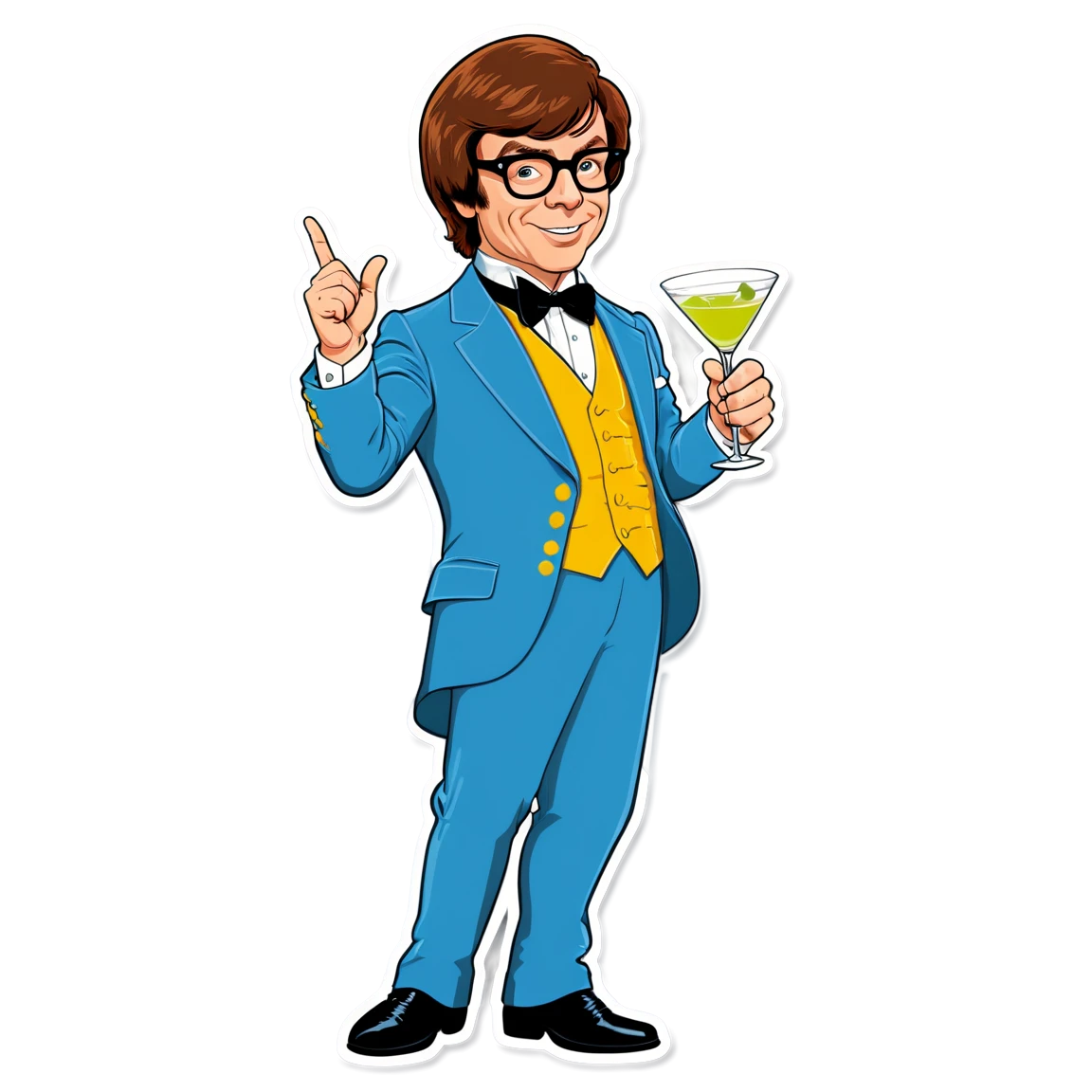 Austin Powers holding a martini, humor sticker, Austin Powers sticker