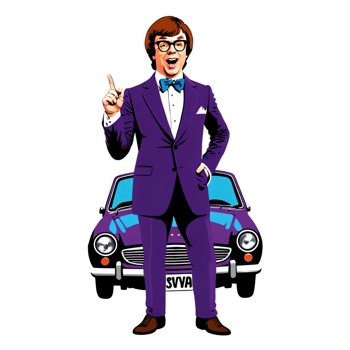 Austin Powers in a funky car, humor sticker, Austin Powers sticker