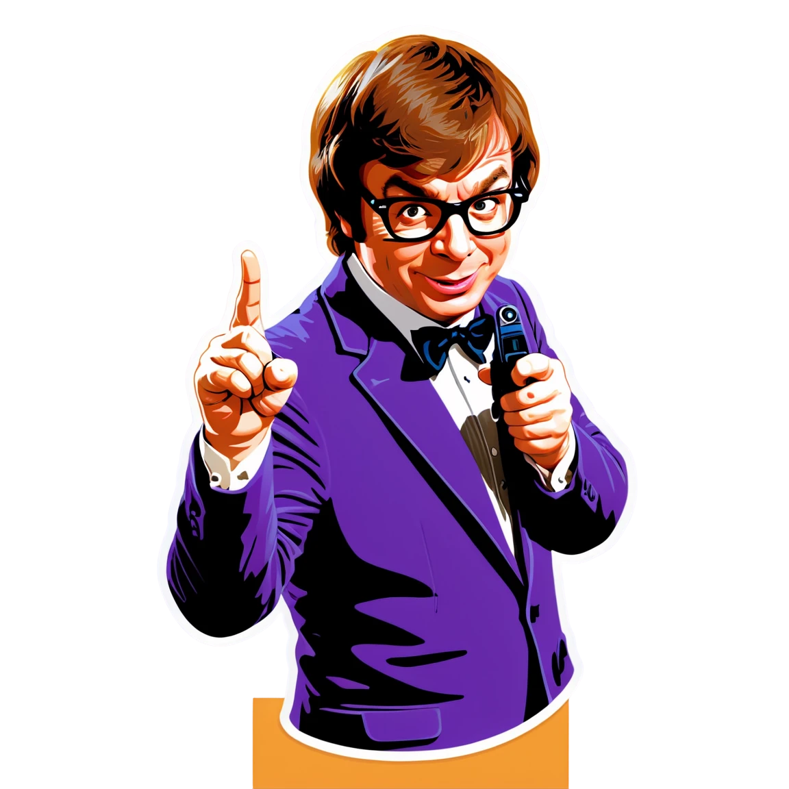 Austin Powers holding a spy gadget, humor sticker, Austin Powers sticker