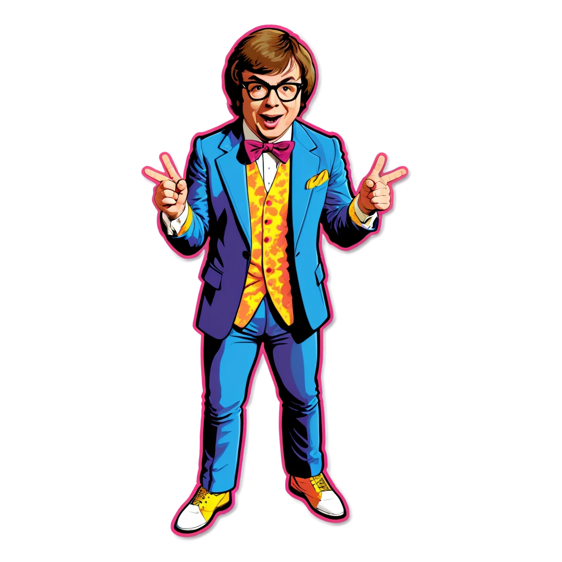 Austin Powers wearing colorful clothes, humor sticker, Austin Powers sticker