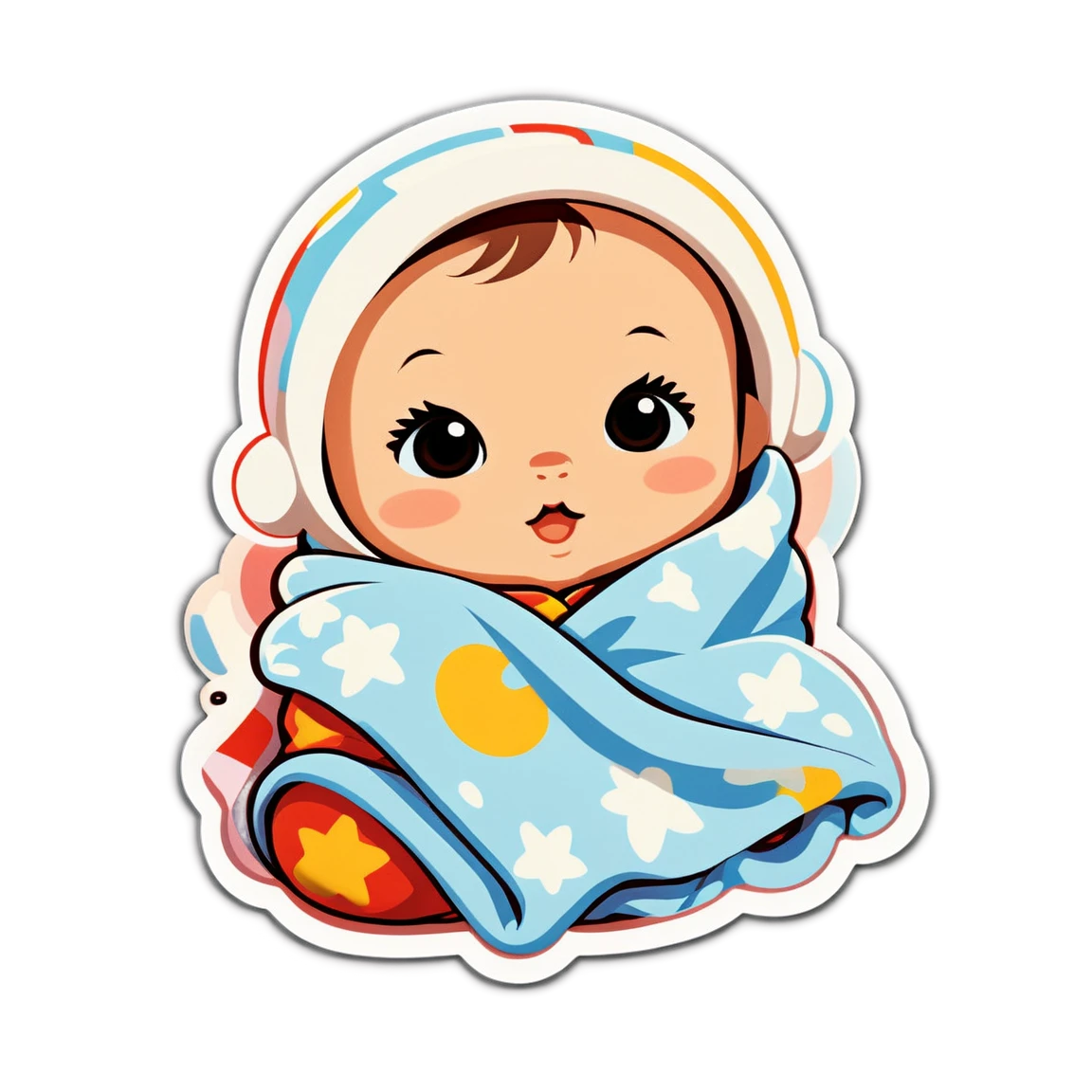 Baby with a blanket, baby sticker, cozy baby sticker