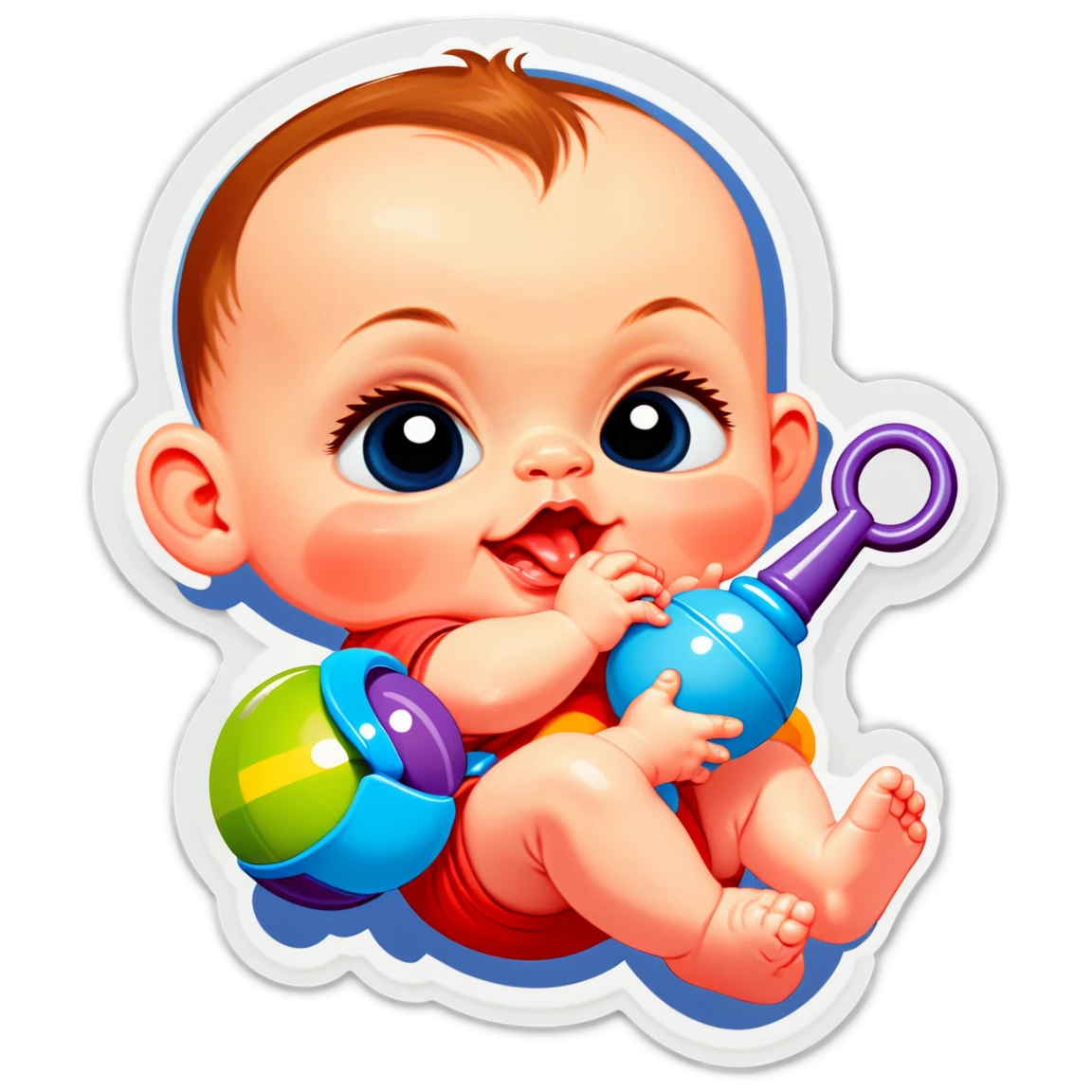 Baby with a rattle, baby sticker, baby toy sticker