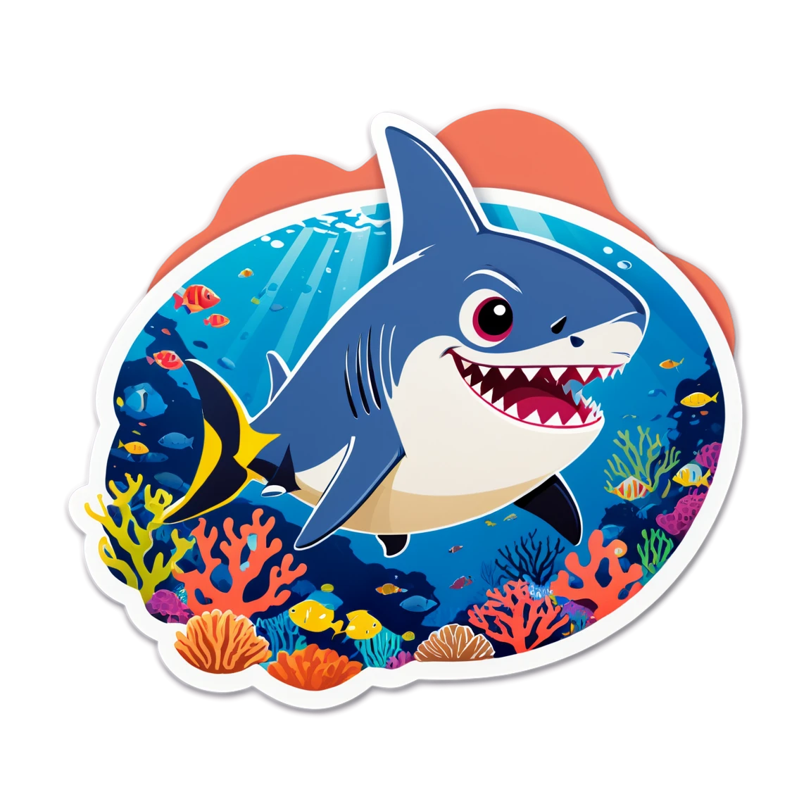 Baby Shark with coral reefs, Baby Shark sticker