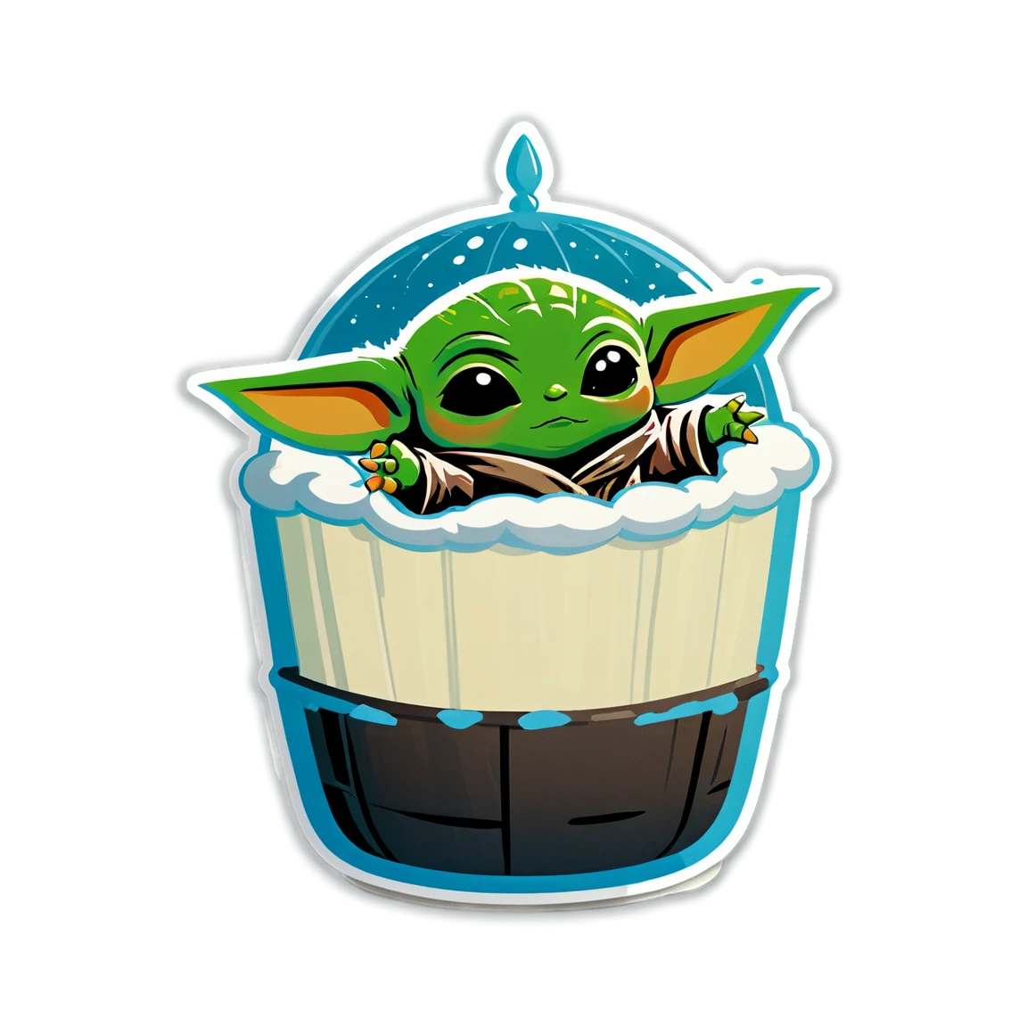 Baby Yoda in floating crib, Baby Yoda sticker