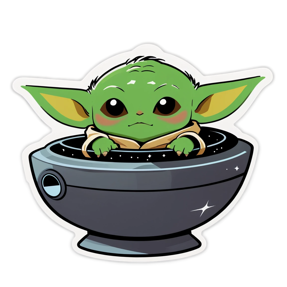 Baby Yoda in a spaceship, Baby Yoda sticker