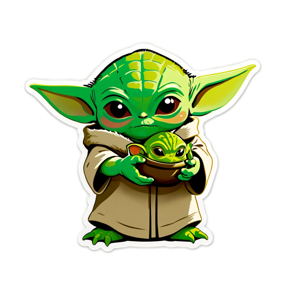 Baby Yoda holding a frog, Baby Yoda sticker