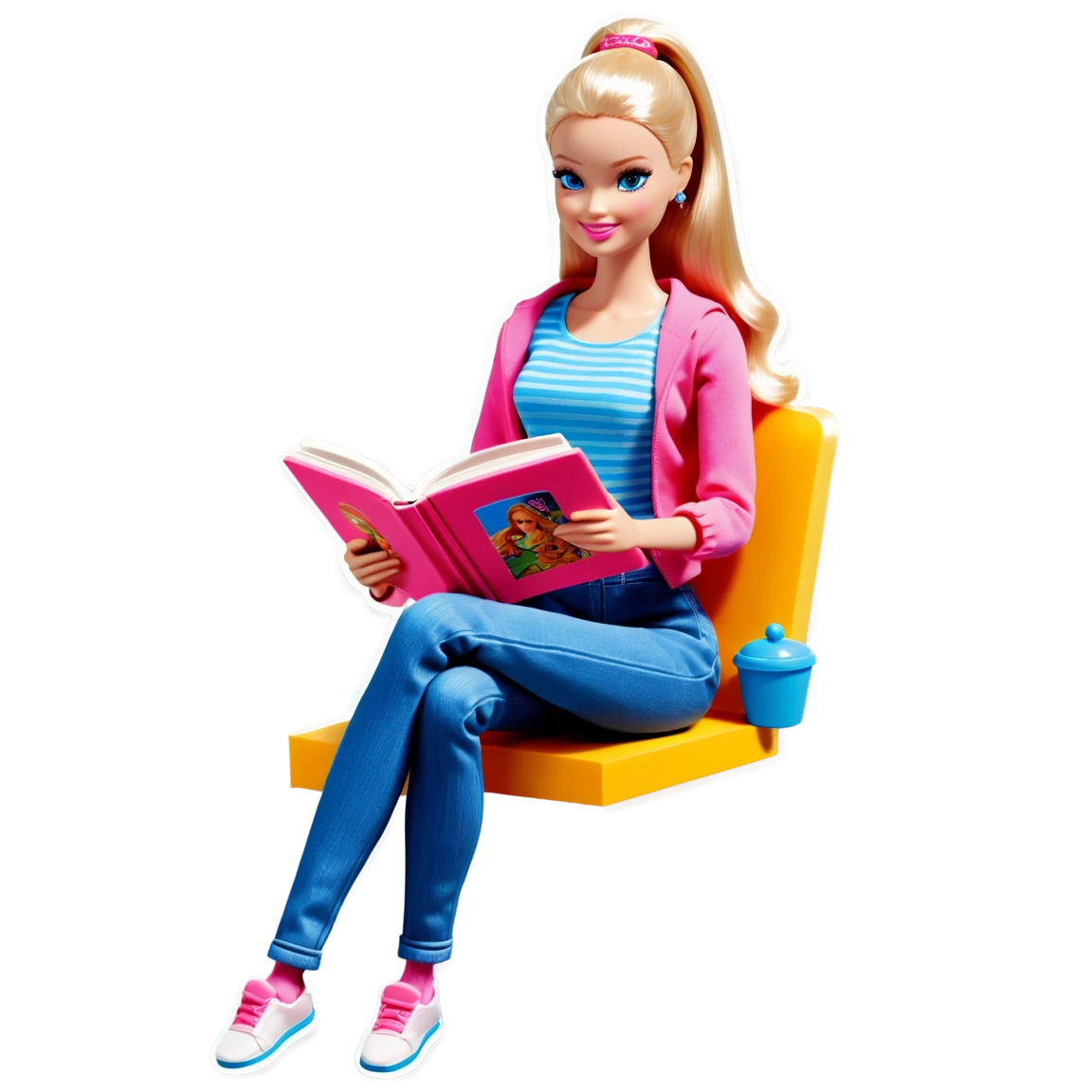 Barbie doll sticker, barbie reading, barbie sticker