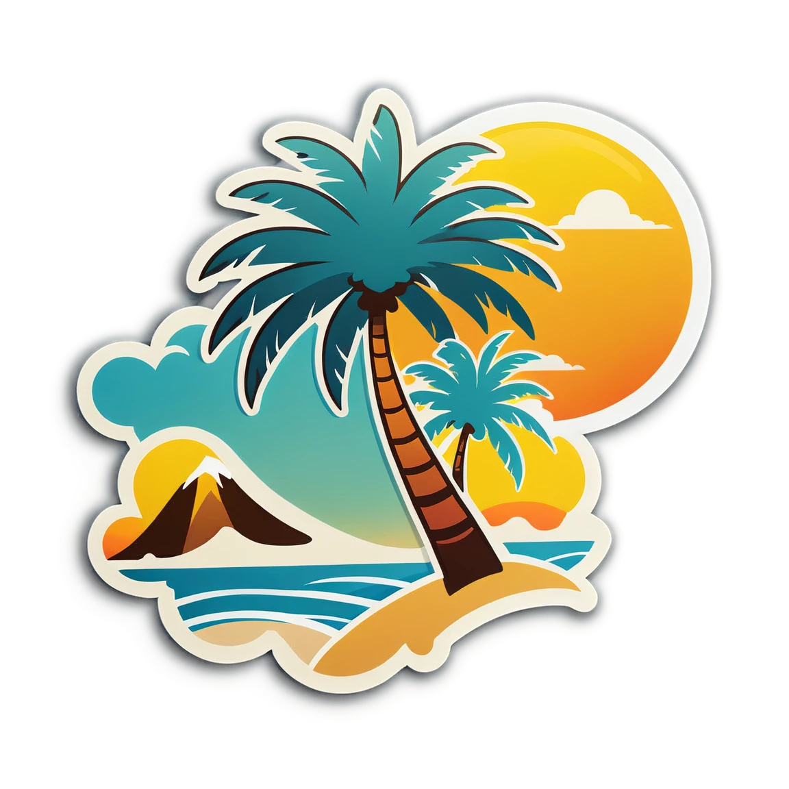 Beach with palm tree, beach sticker