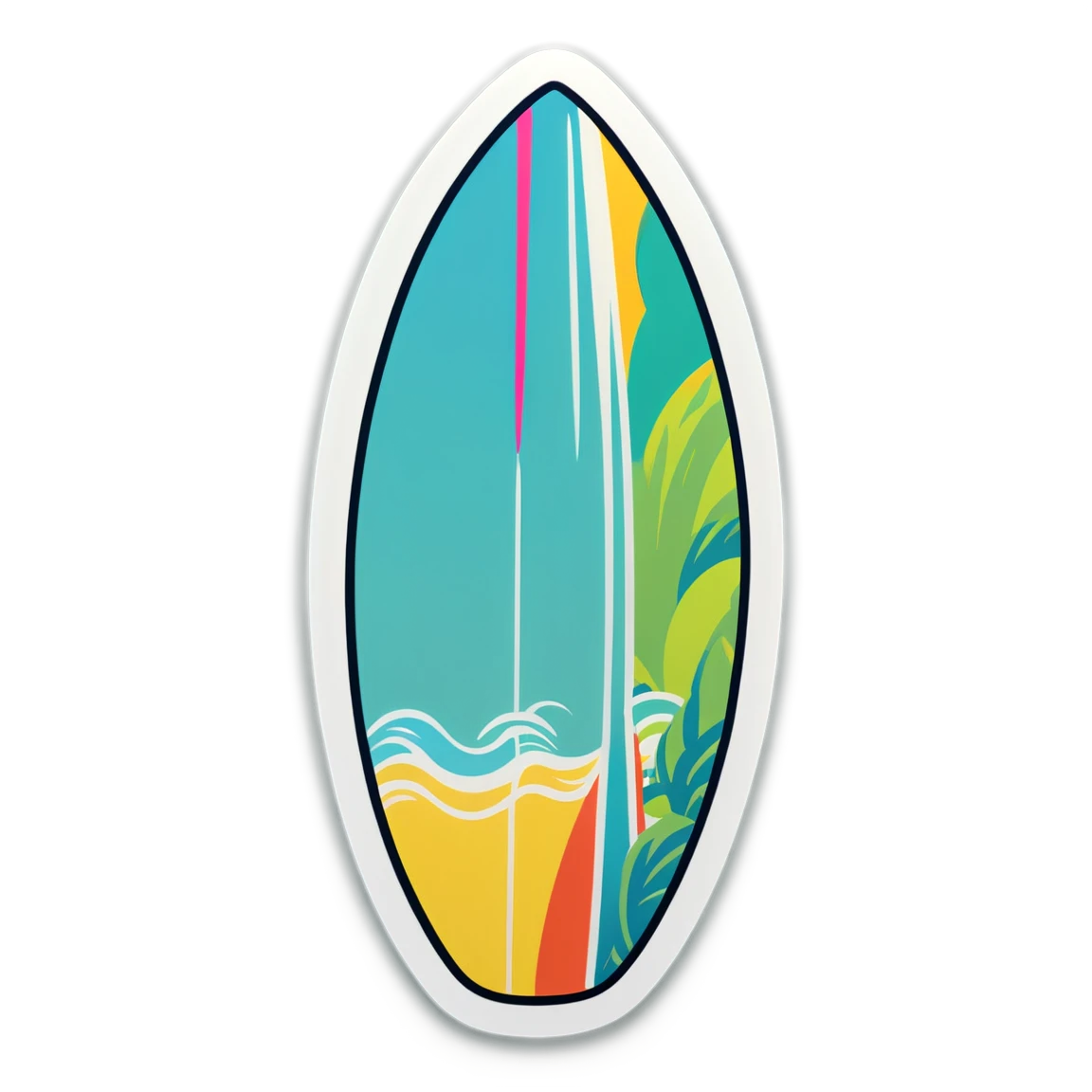 Beach with surfboard, beach sticker