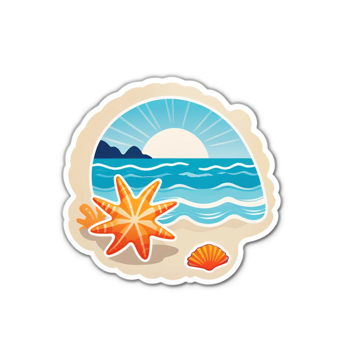 Beach with seashell, beach sticker