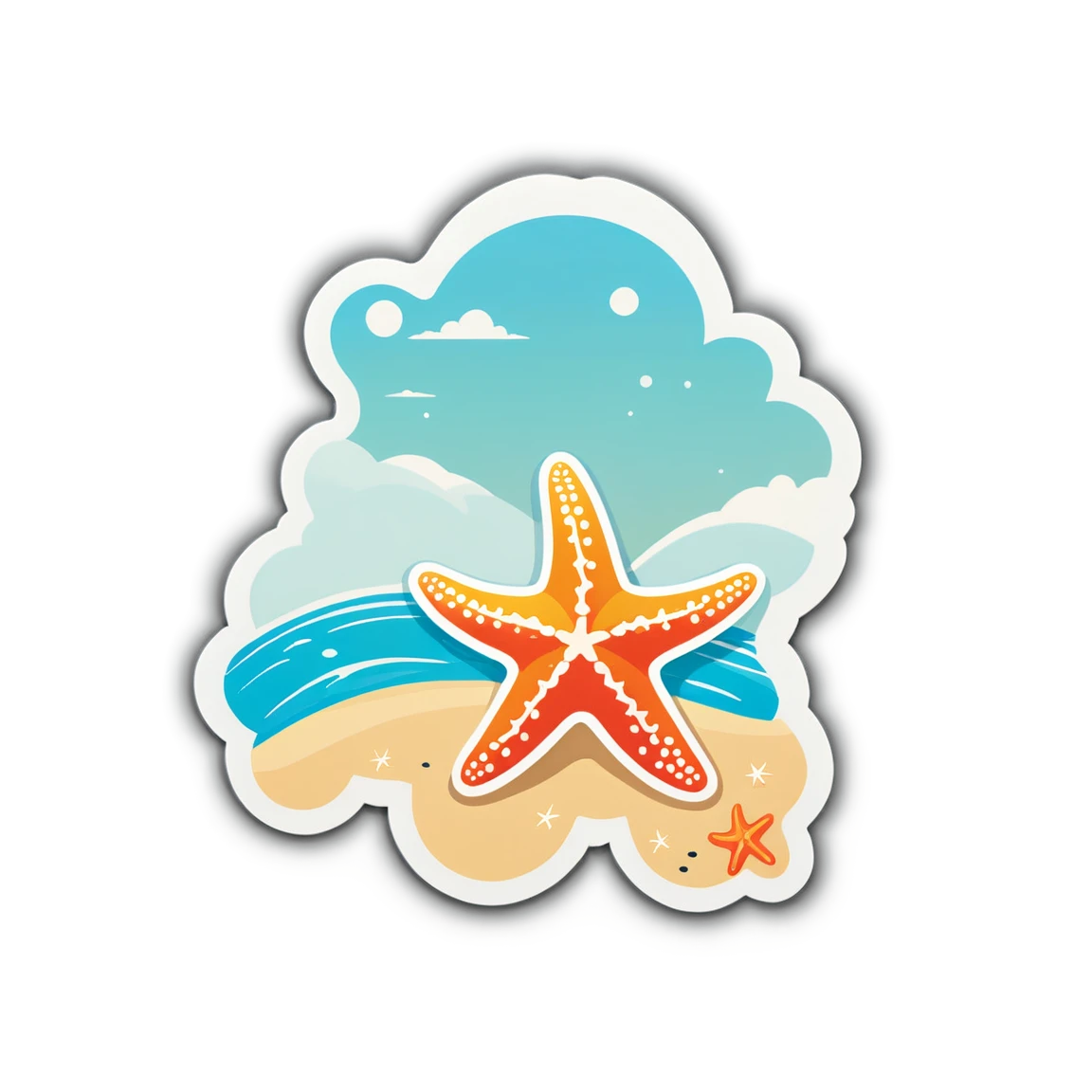 Beach with starfish, beach sticker