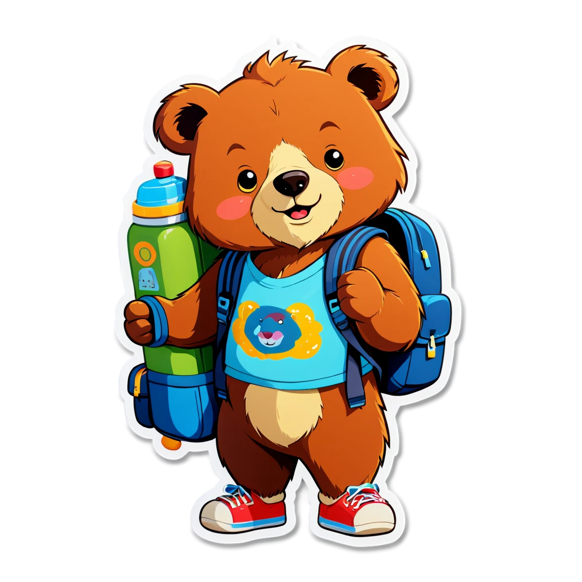 Bear wearing backpack, bear sticker