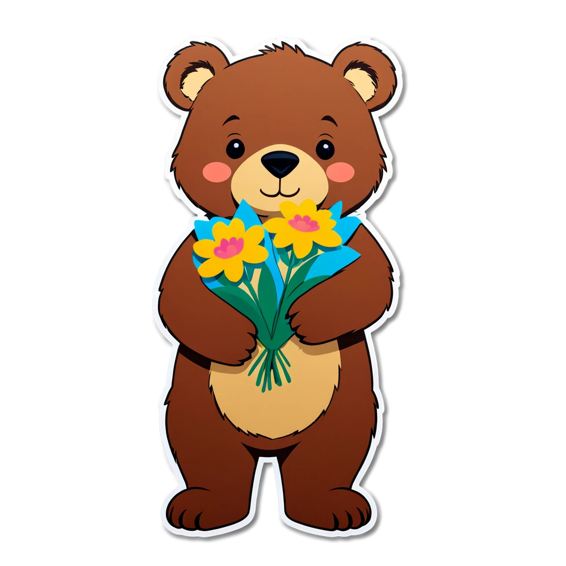 Bear holding flowers, bear sticker