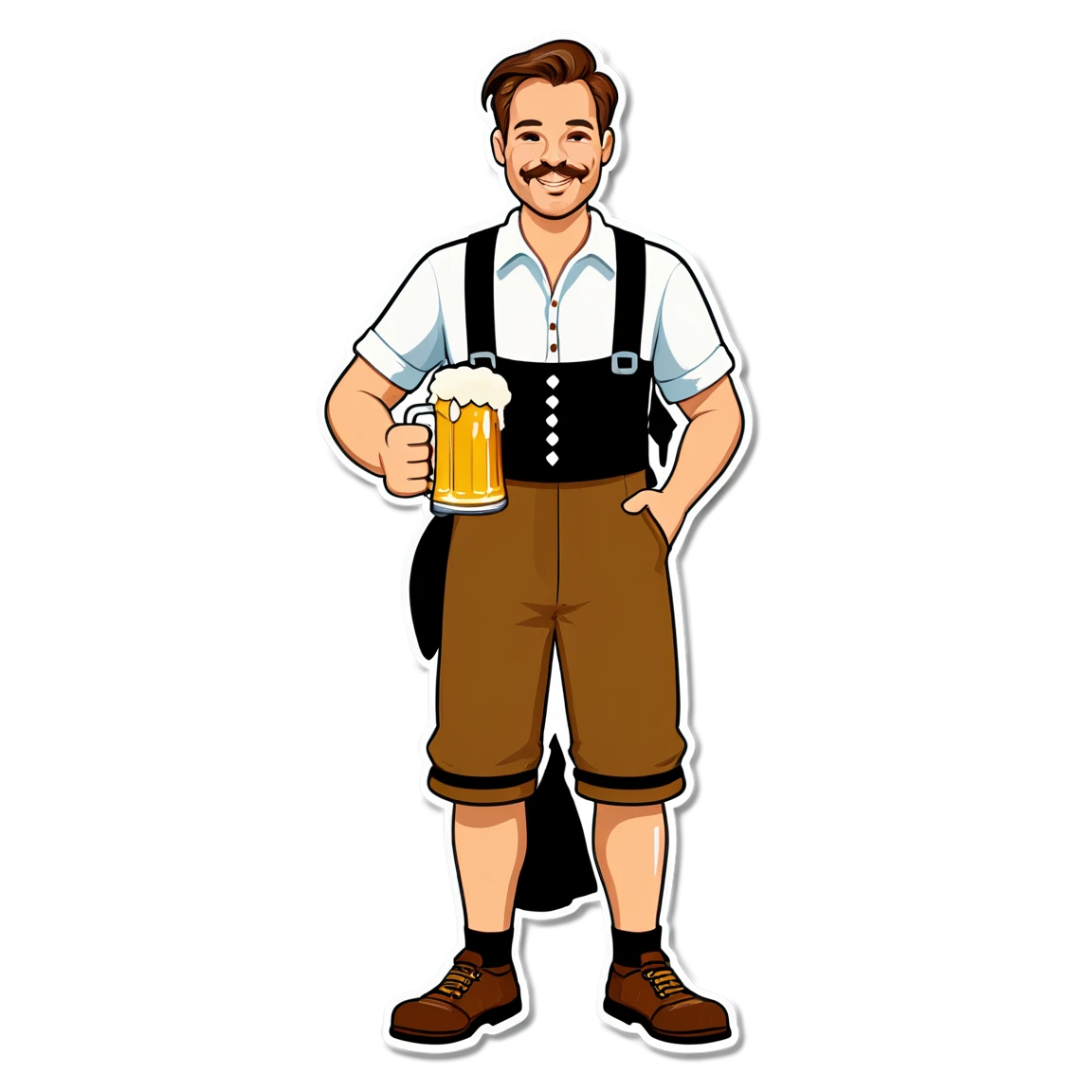 Beer wearing lederhosen, beer sticker